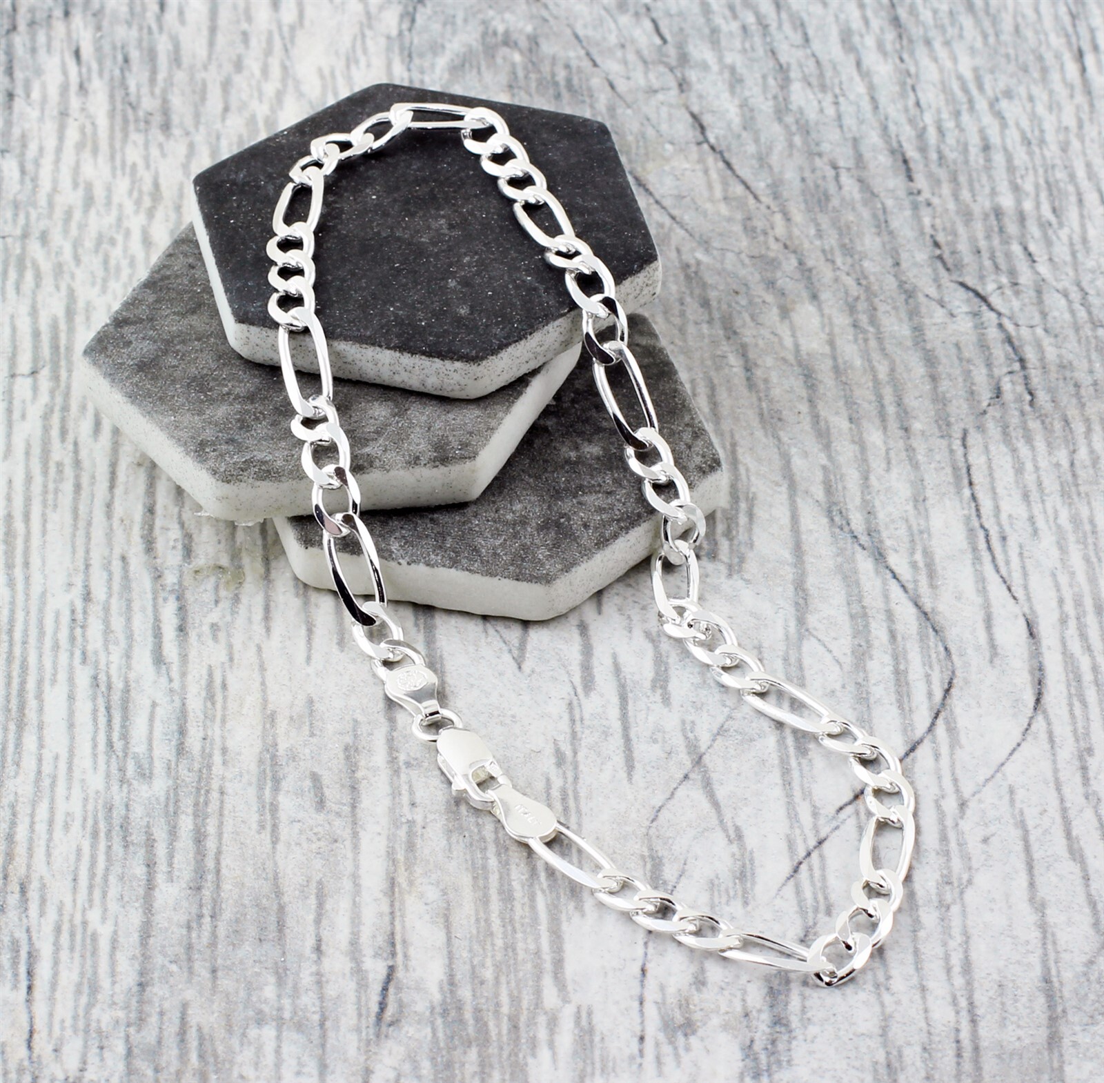 Real 925 Sterling Silver Anklet 7″ 8″ 9″ 10″ 11″ 12″ Figaro Ankle Bracelet 5mm