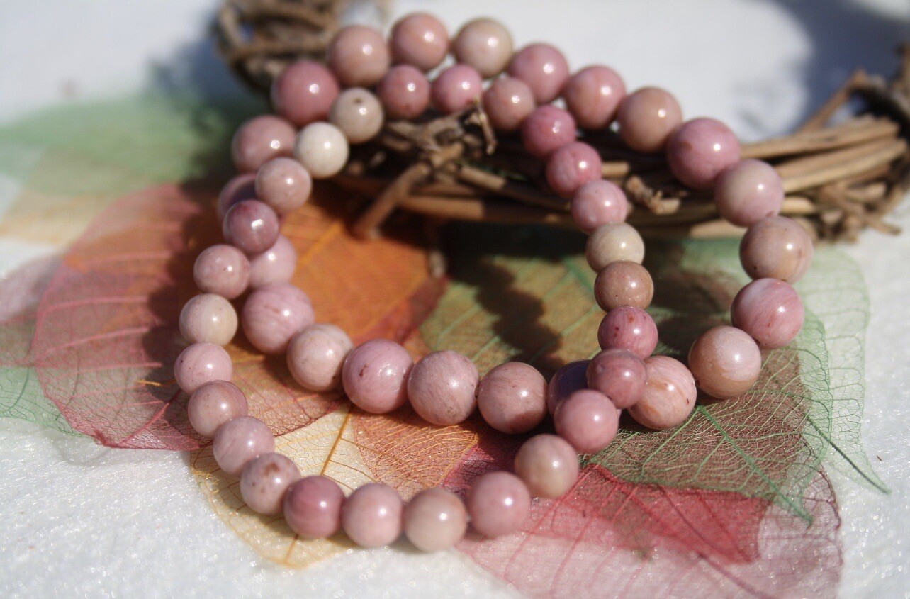 AAA Quality Natural Pink Rodonite Round Beaded Bracelet For Men and Women
