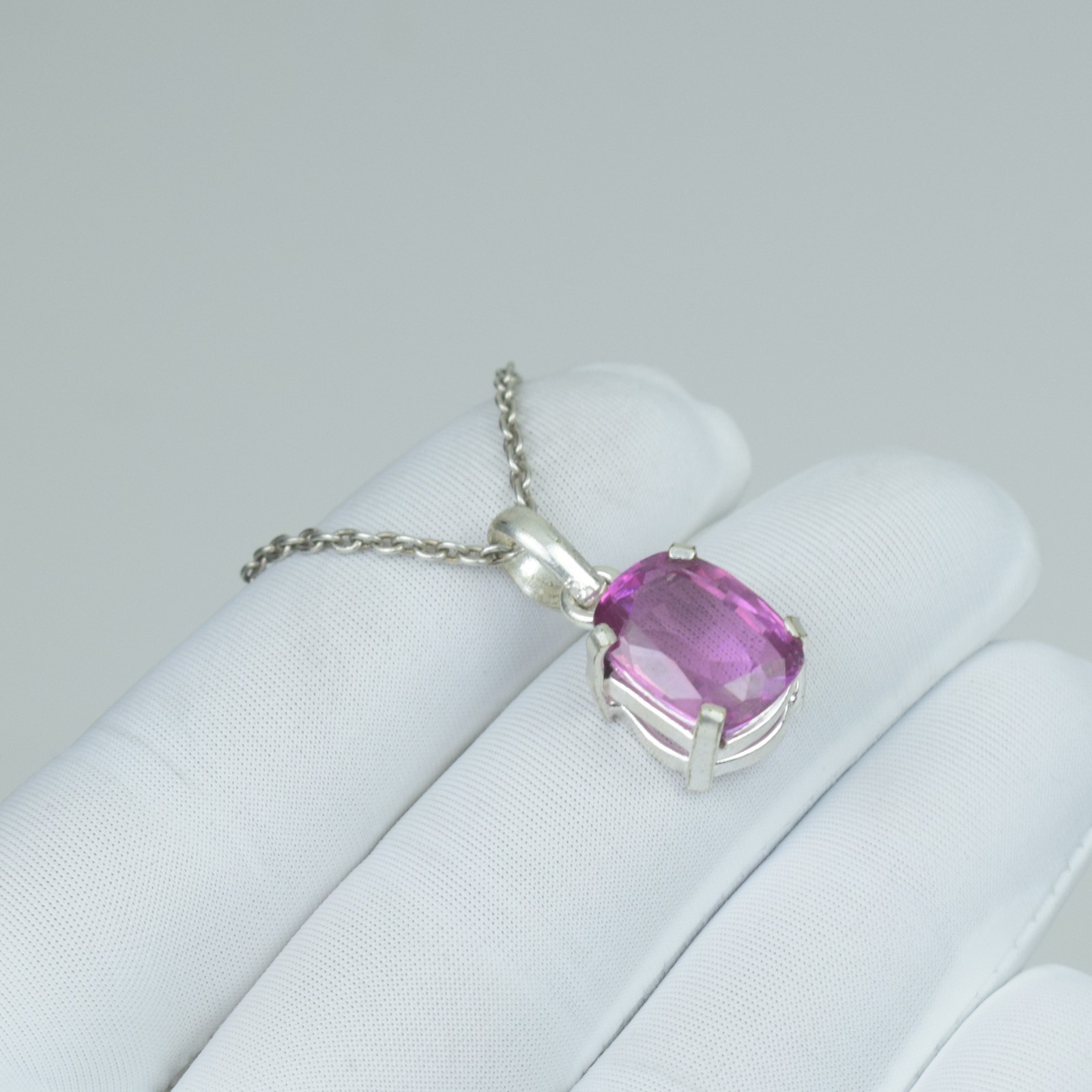 Cushion Shape Pink Kunzite Necklace Jewelry, 925 Sterling Silver 21Cts Pendant,