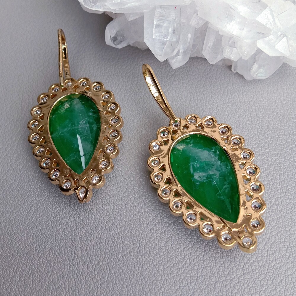 Boho Drop Earrings Green Quartz Clear Cz Teardrop Hook Dangle Earring Jewelry