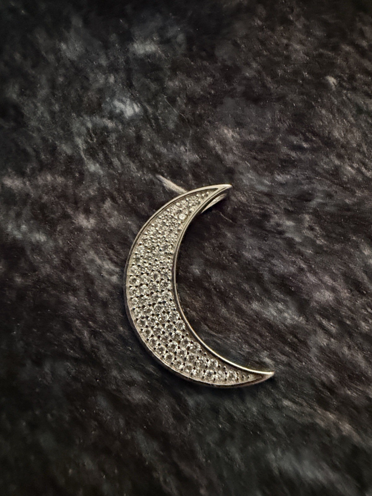 Crescent Moon Paved Crystal Necklace Sterling Silver