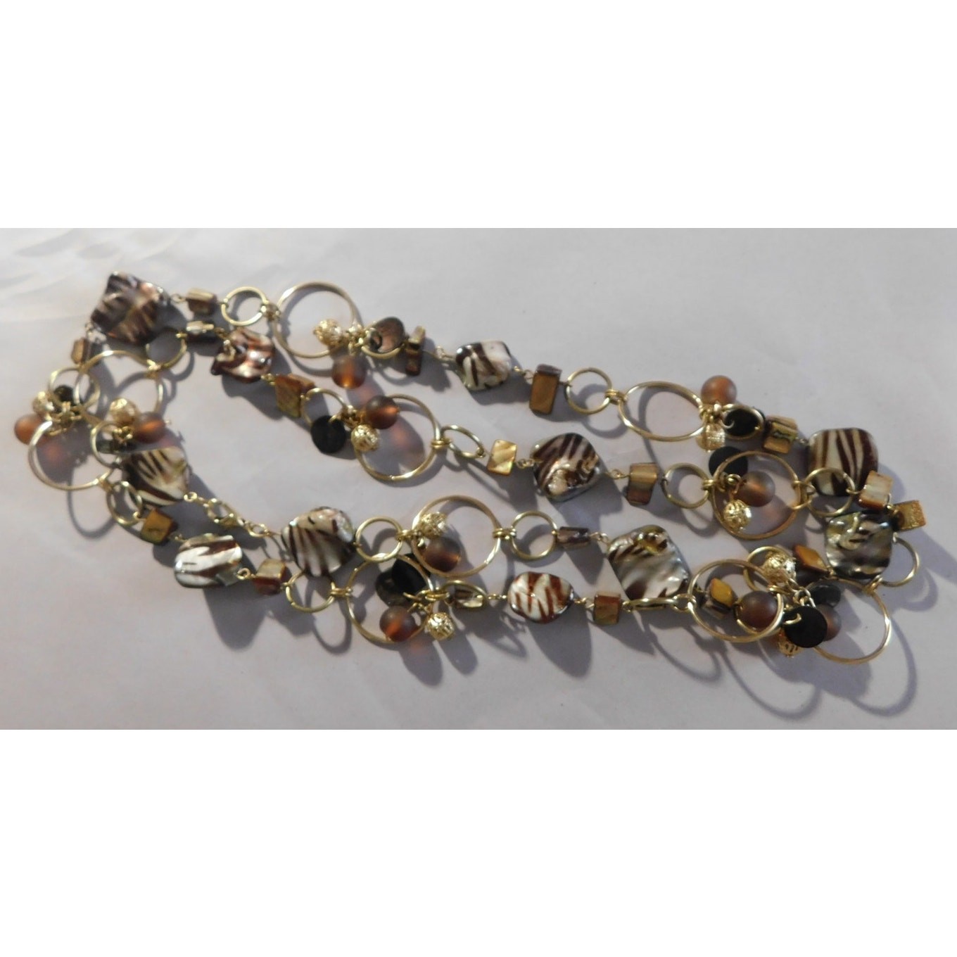 Gold Tone Stone, Glass, Metal Bead Necklace One Strand Preowned
