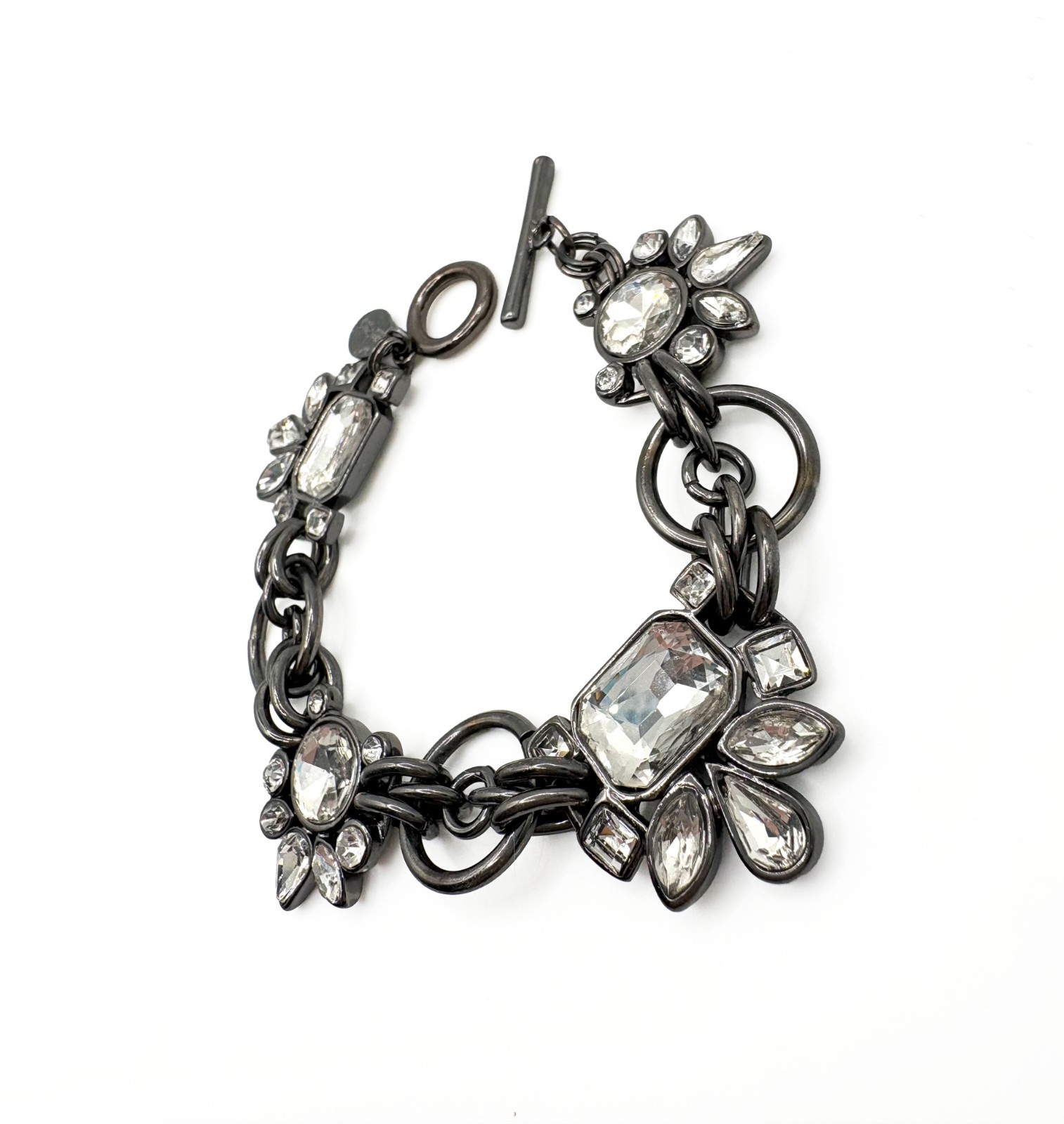 White House Black Market Rhinestone Bracelet Gunmetal Statement Toggle Bracelet