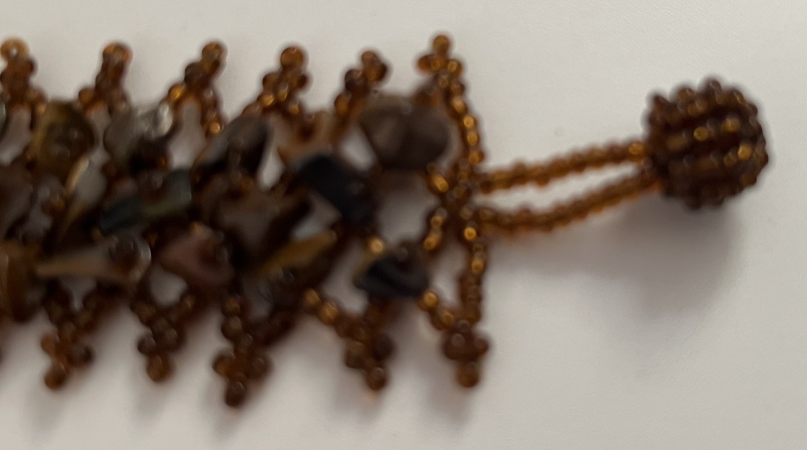Tiger Eye Chips & Seed Beads Cuff Bracelet 7-3/8” 18.5cm when fastened
