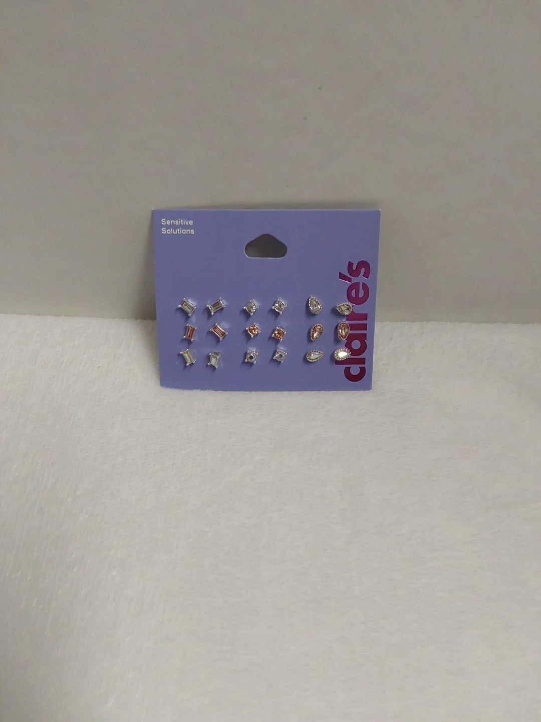 Claire’s Sensitive Solutions Silver Tone (9) Pairs Rhinestone Post Earrings BNWT