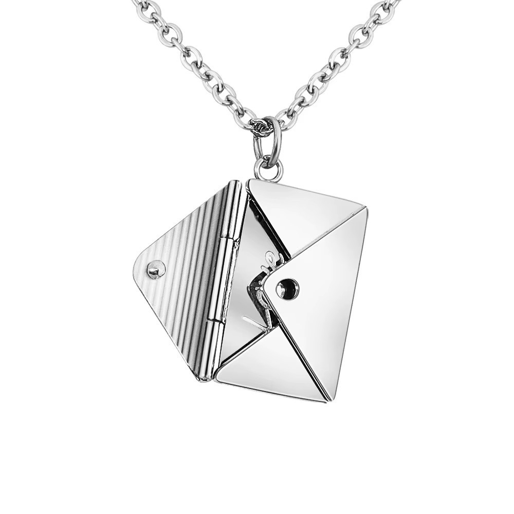 Silver Letter Locket Necklace Love You Pendant Gift for Her Wife Girlfriend