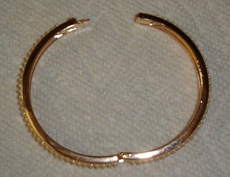 Tiny Pearl Bangle Bracelet Rose-Tone Metal With Push-Button Clasp-8 In-New W/OT