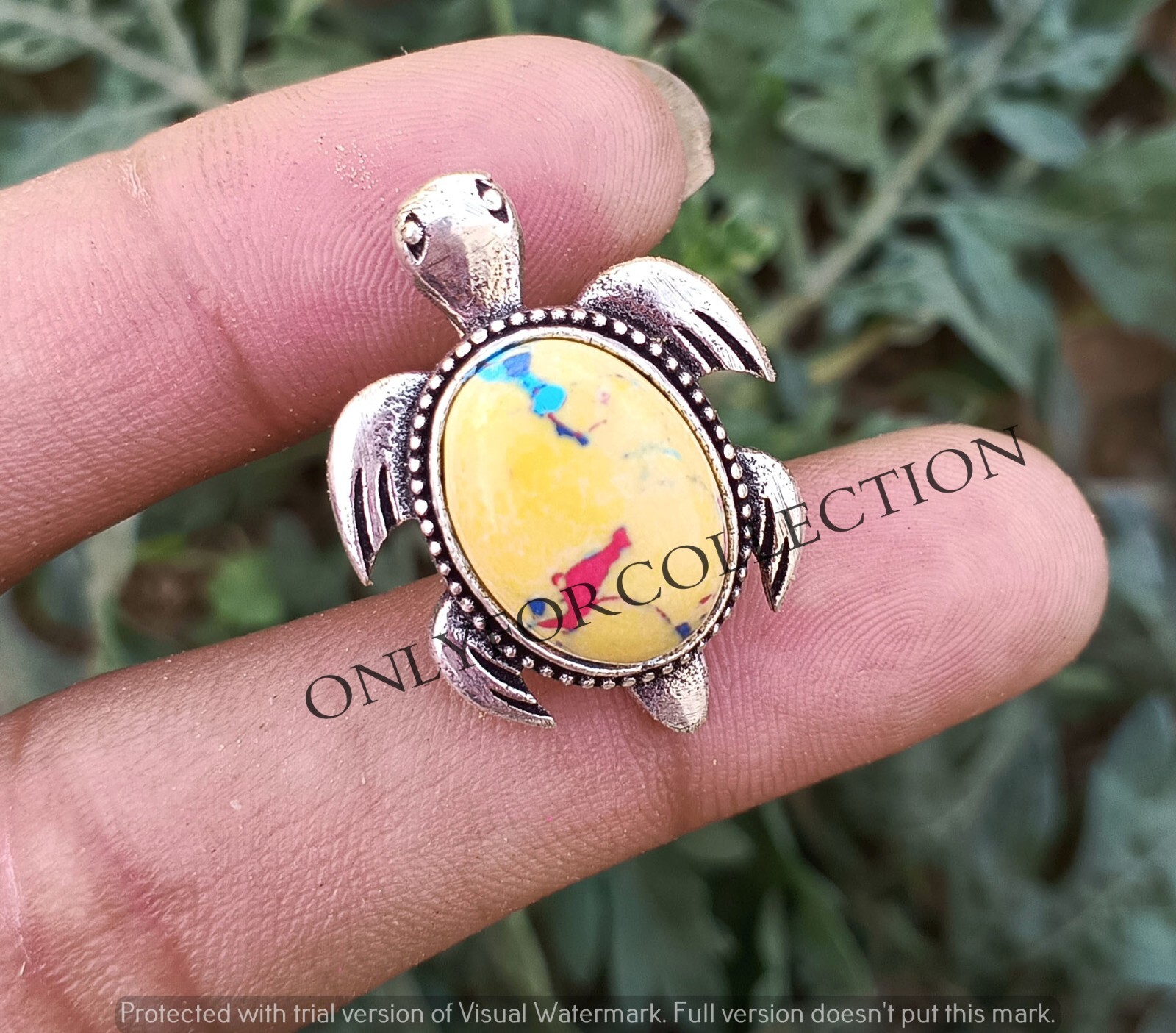 Mosaic Jasper Gemstone 925 Sterling Silver Plated 1 PC Handmade Turtle Pendant