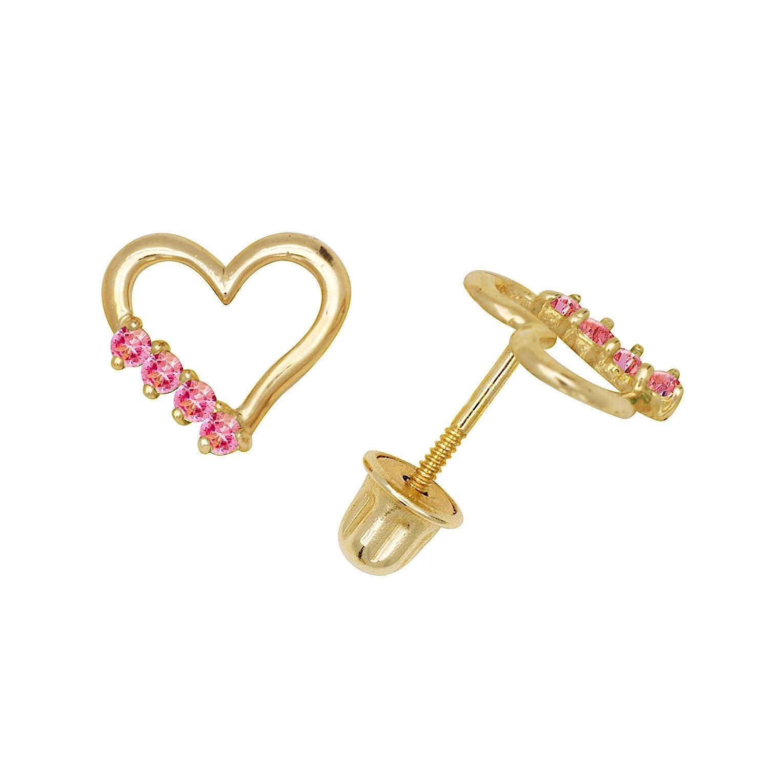14K Yellow & White Gold Elegant Heart Shaped CZ Stud Earrings for Women