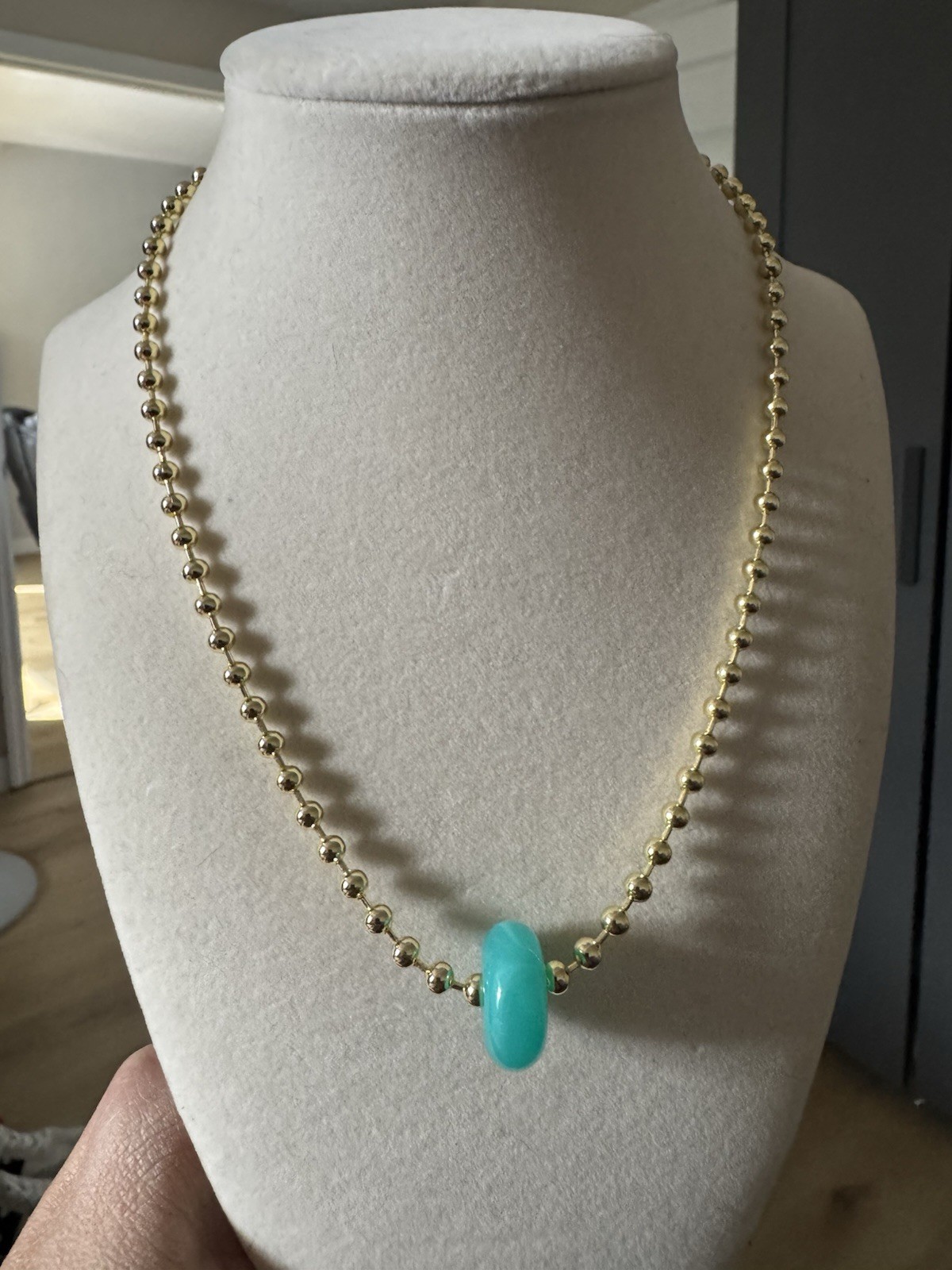Gold Tone Metal Ball/Bead Chain Necklace w/ Round Charm Pendant, No Stone