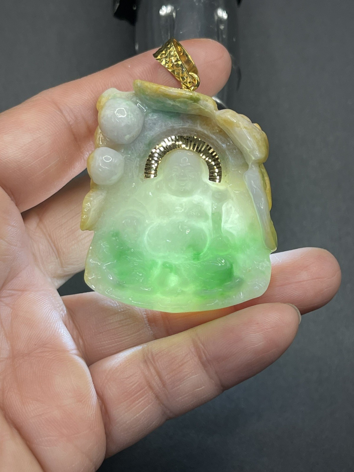 Maitreya Buddha 100% Natural Jade carved by hand with Real Golden