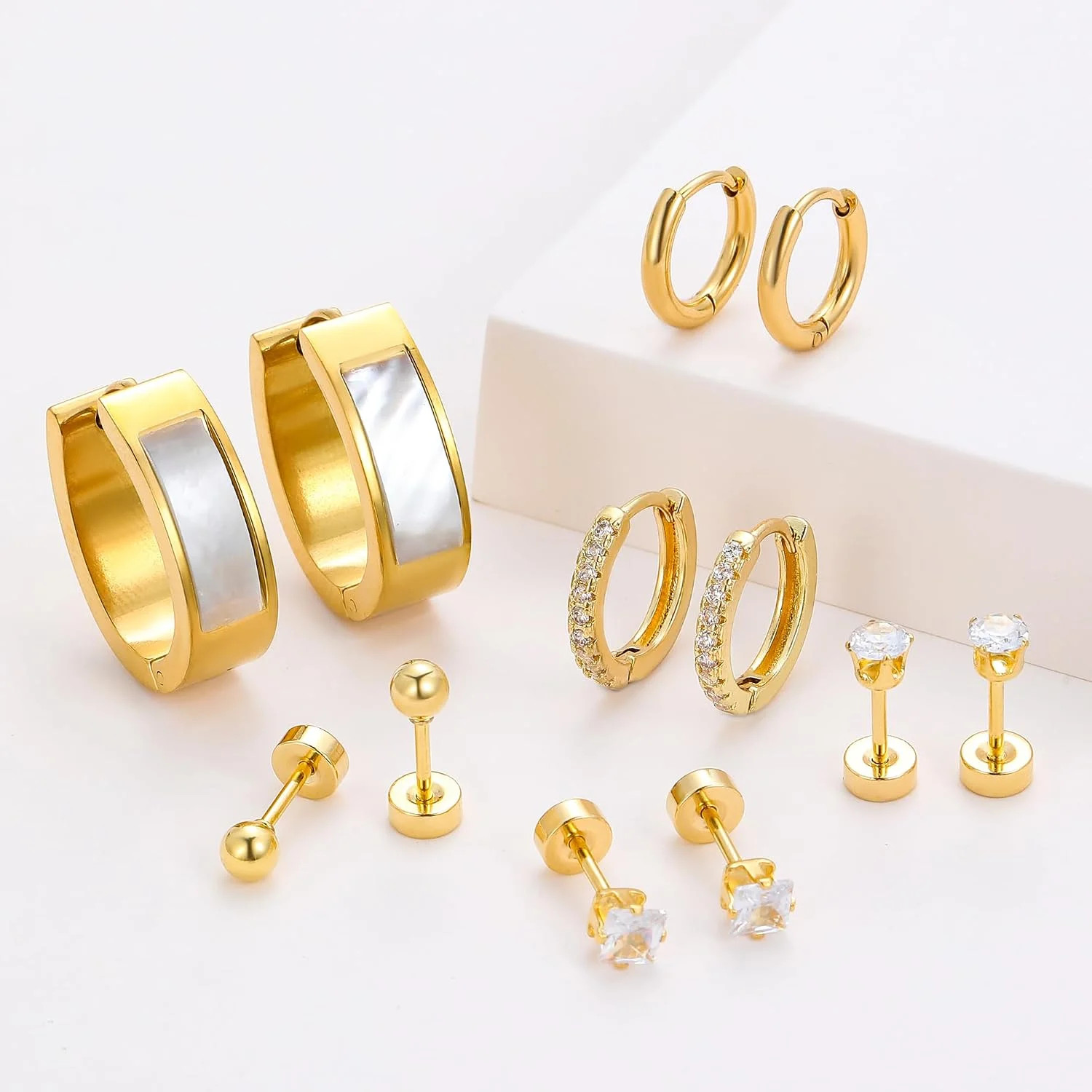 Silver Gold Plated Surgical Steel Flat Back Earrings for Women Hypoallergenic 14