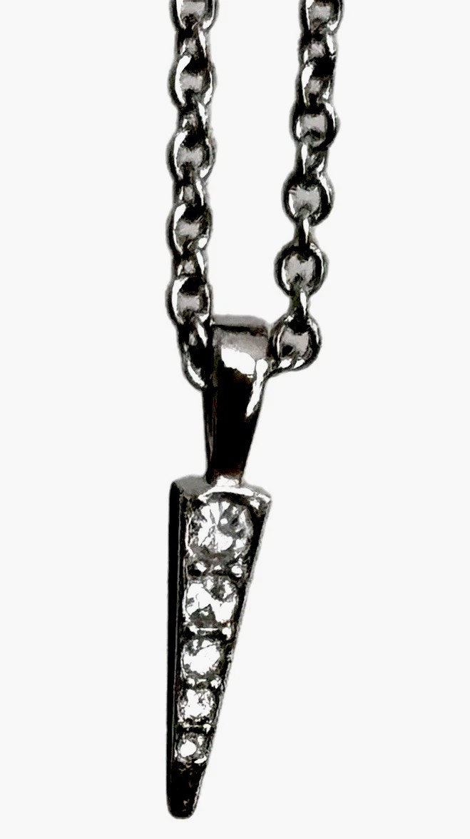 Crystal Rhinestone Stiletto Necklace/ Silver Tone/ Very Good Used Condition