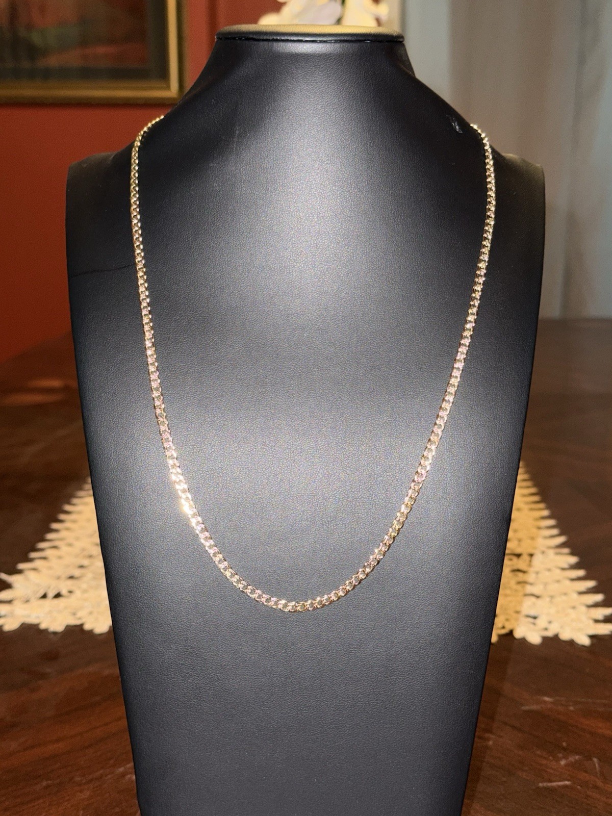 New 24 inch 14k Gold Filled mini frosted Cuban Link Necklace w/ Lobster Clasp