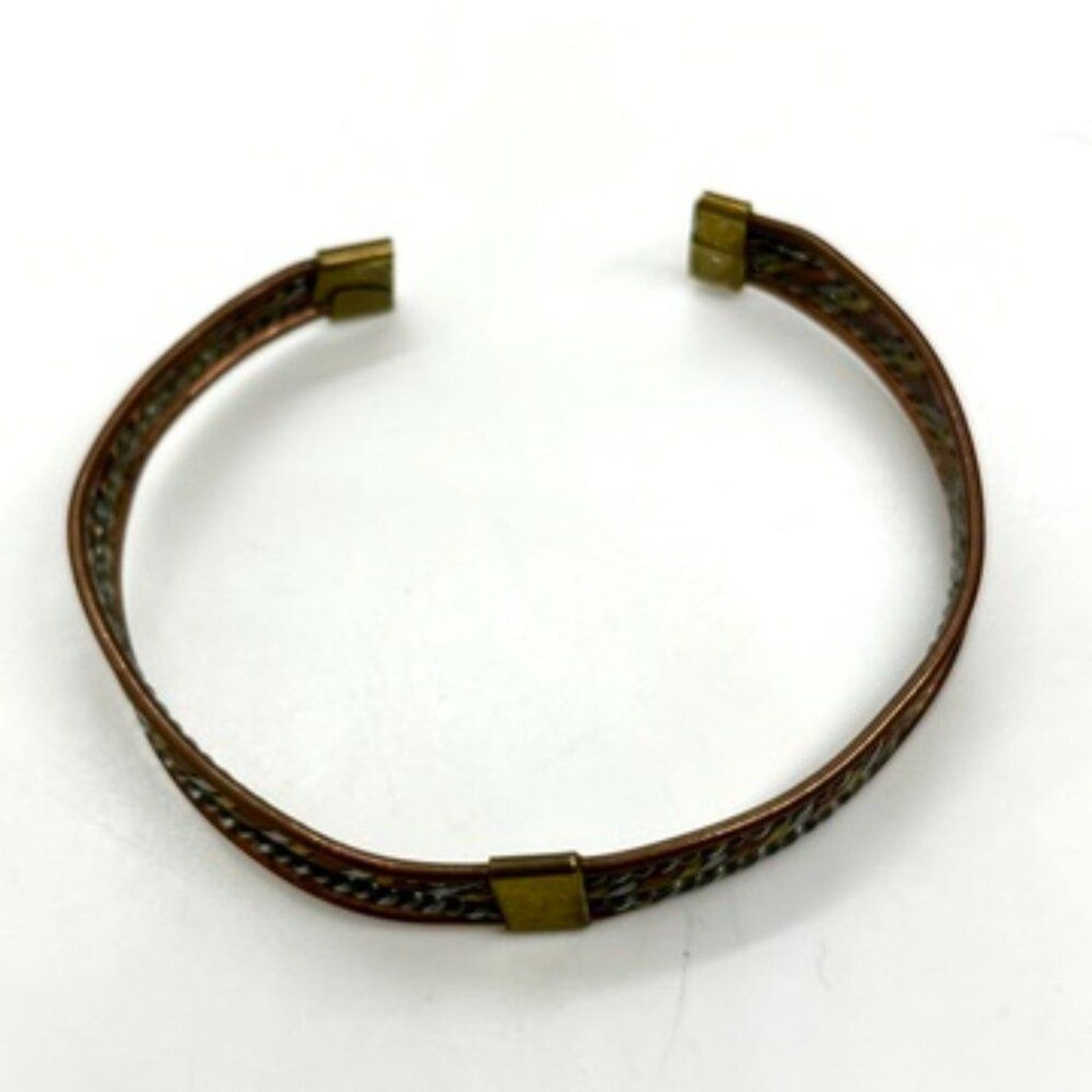 VINTAGE BOHO COPPER Multi Tone Braided Cuff Bracelet Brass Silver Tone