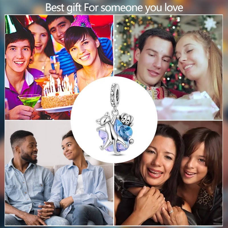KUNSIR 925 Sterling Silver Cute Pet Pendant Charm For Women Bracelet DIY Gifts