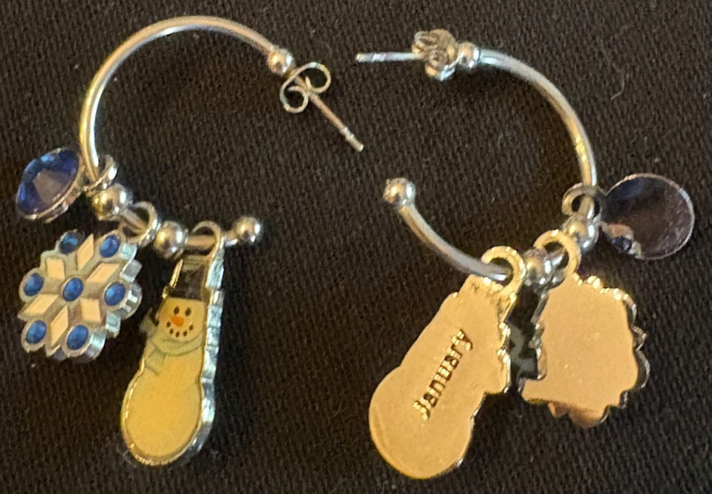 2011 Willabee&Ward 12-Mo Charm Pierced Dangle Hoop Earrings Set in Display Case