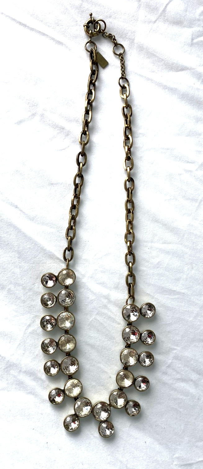 Statement Maxi Clear Rhinestone with antique brass finish chain bib necklace 23″