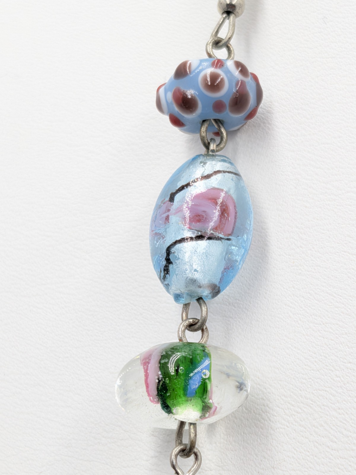 Premier Designs Necklace 35 in Colorful Art Glass Silver Tone Long Bead Strand