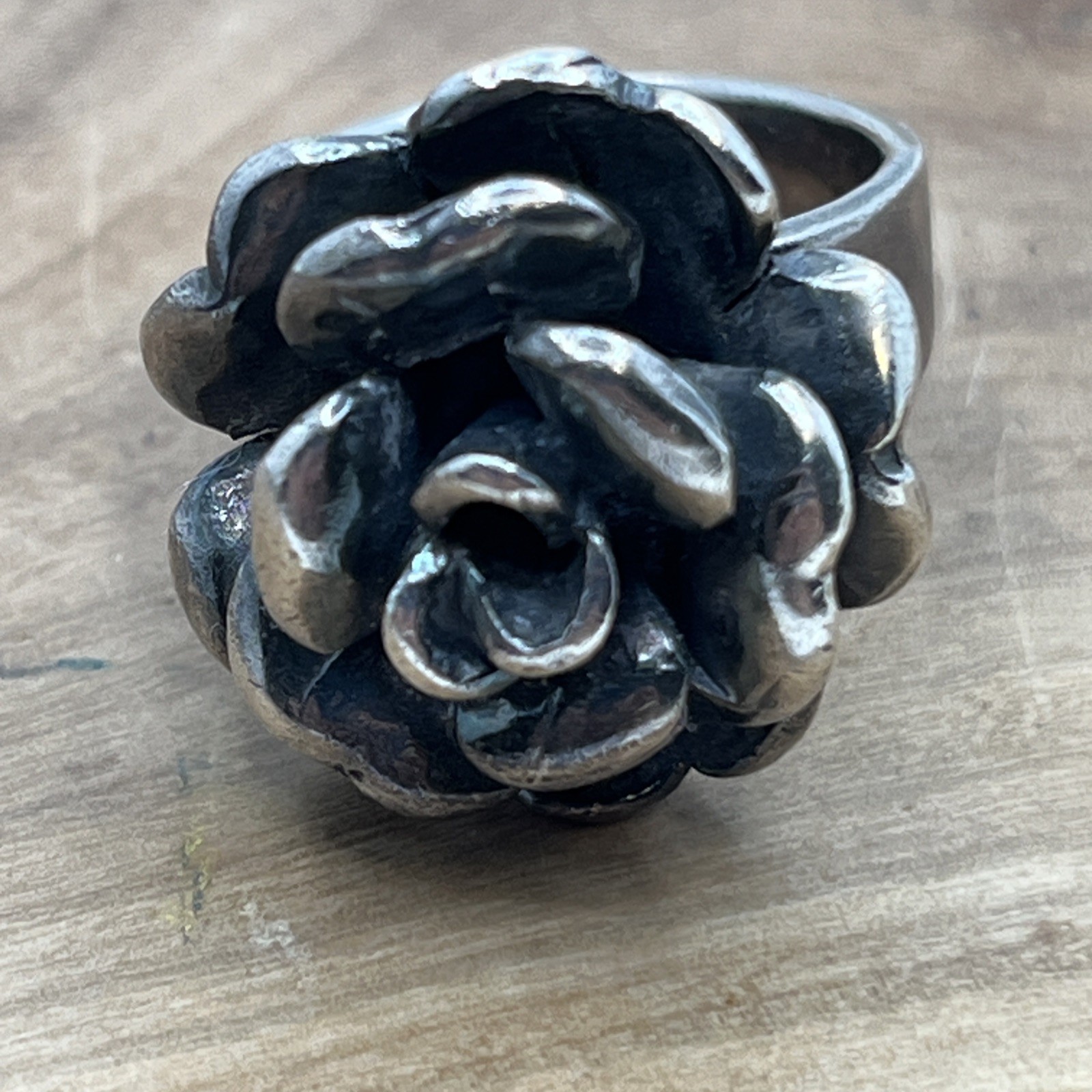 Sterling Silver 925 Chunky 3D Rose Flower Statement Ring Size 4.5 Vintage