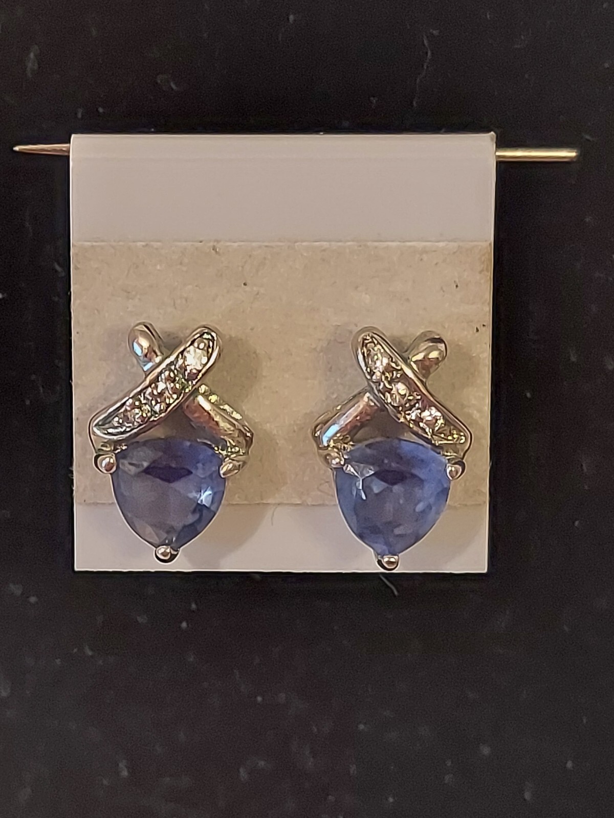 Silver Simulated Tanzanite Cubic Zirconia Pierced Stud Earrings