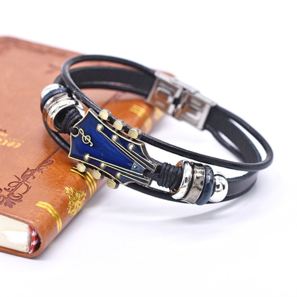 Retro Faux Leather Guitar Bracelet,Zinc Alloy Rock Music Guitar Bracelet OY