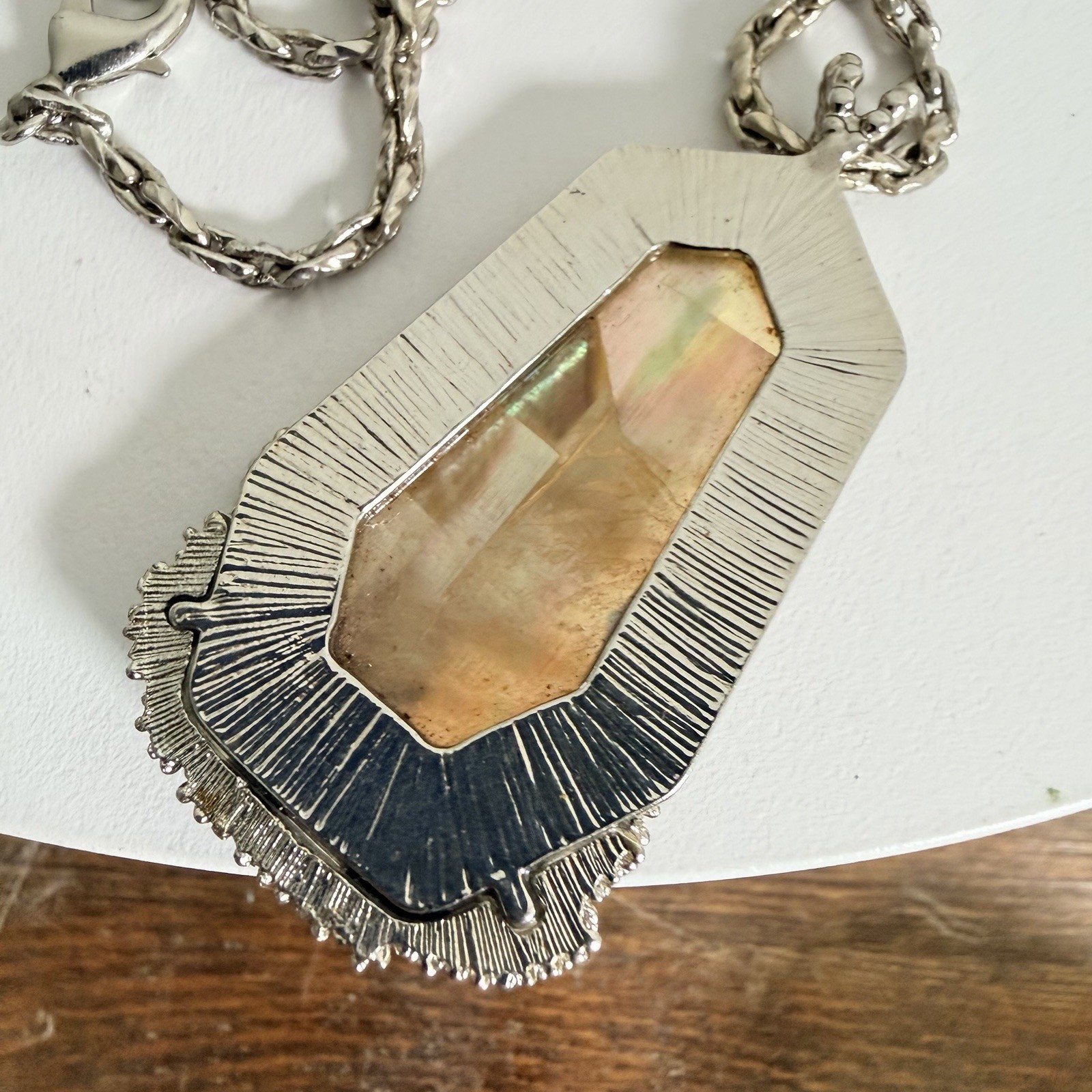 CHLOE ISABEL long chain pendant gold brown stone with silver toned necklace