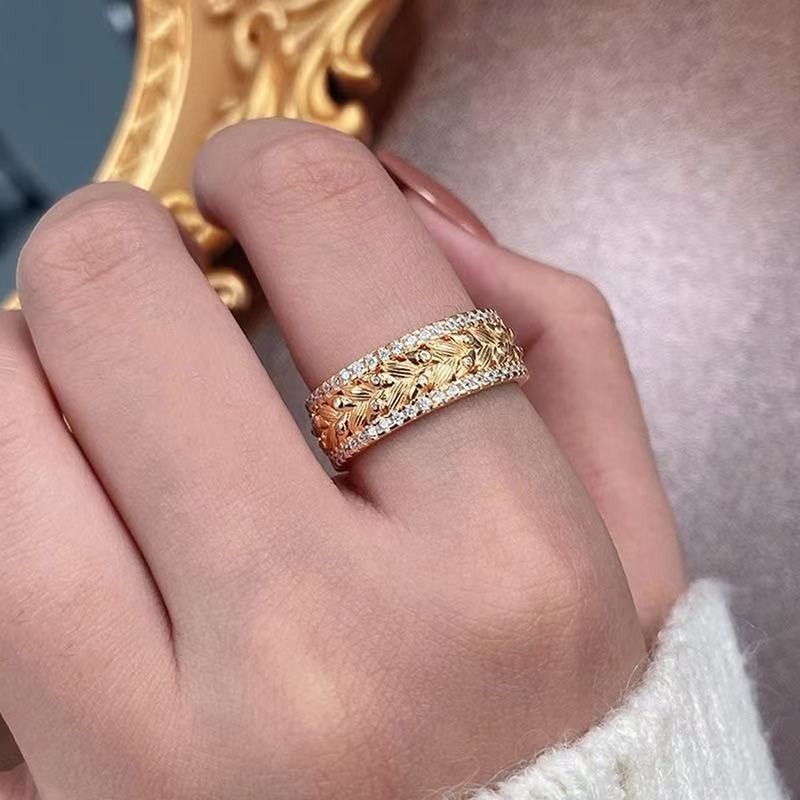 10mm Wide Fashion Woman 18k Gold Plated Sparkling CZ Wheat Band Ring Sizes 6-10