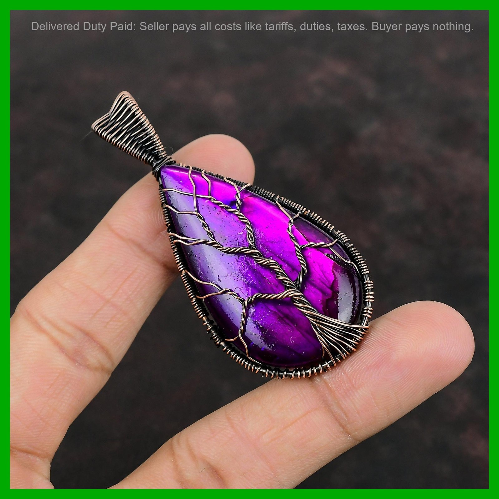 Copper Natural Pink Fire Labradorite Daughter Third Eye Chakra Pendant Jewelry