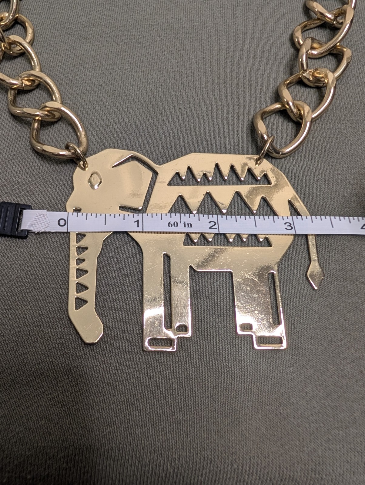 Gold Elephant Charm Pendant Statement Link Chain Necklace Adjustable 19-24 in