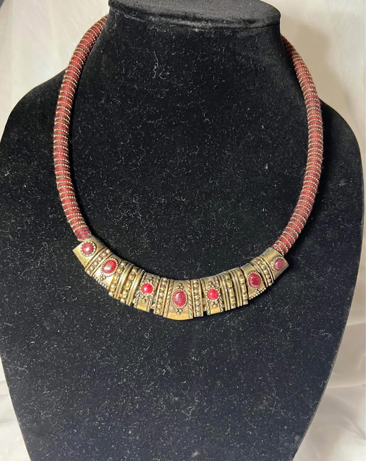 Red and Gold Heavy Statement Necklace in Perfect Condition