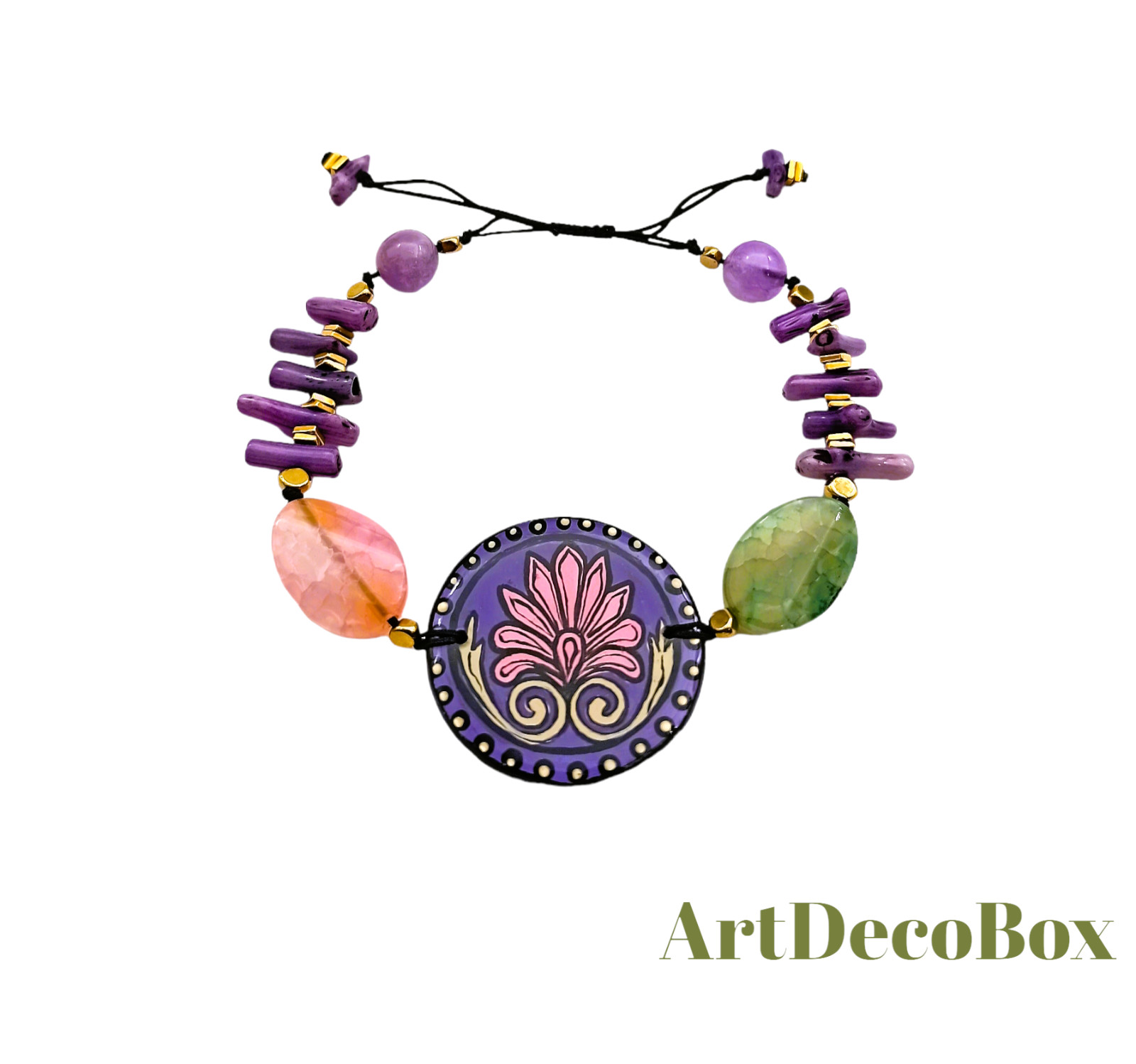 Painted bracelet inspired Ancient Greek Architecture Ornament Boho Art jewelry