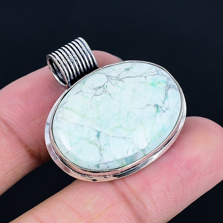 Green Sea Sediment Jasper 925 Silver Plated Handmade Pendant of 1.3″