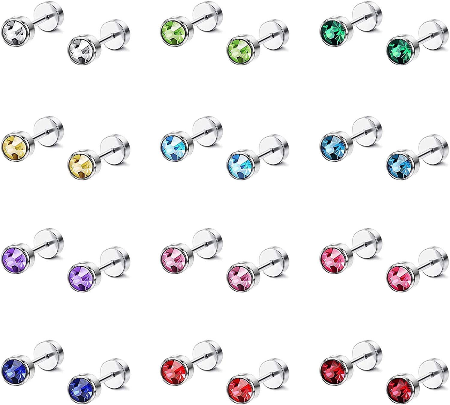 12 Pairs Ear Studs Cartilage Helix Earrings Set Stainless Steel Stud Earrings