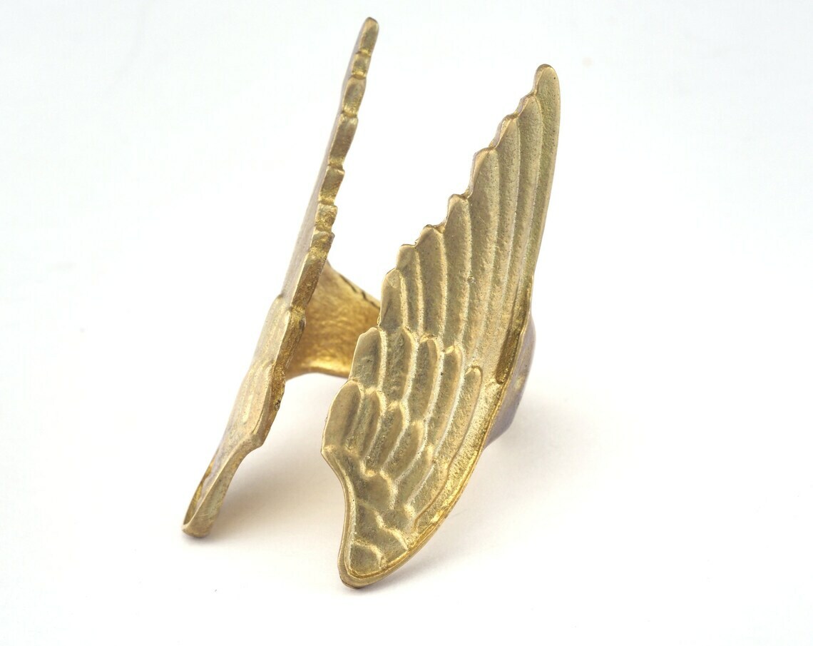 Wings Adjustable Ring 37x19mm Raw brass (17mm 7US inner size) 2608