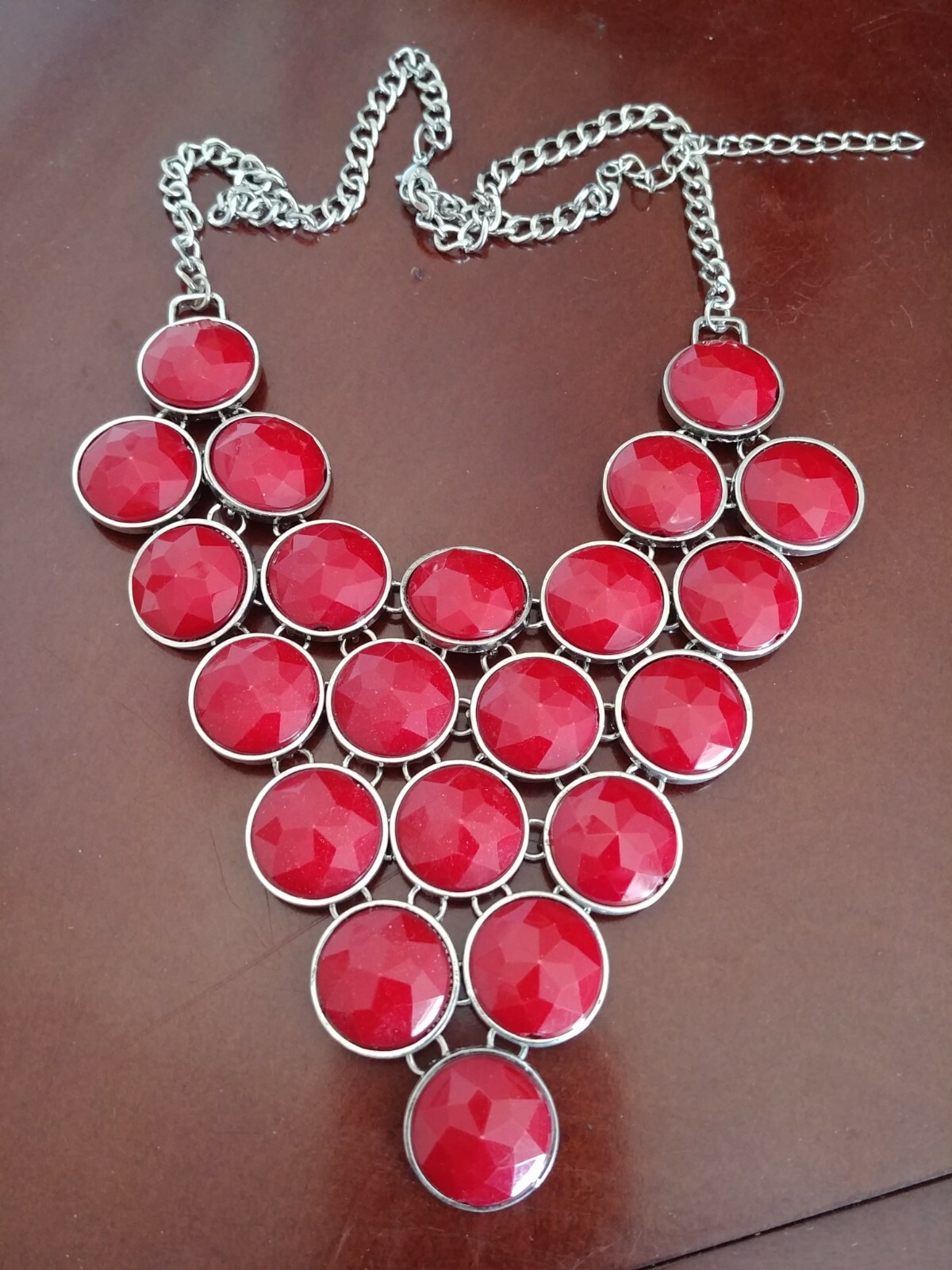 Red Faceted Gemstone Goldtone Fashion Dangle Necklace Choker Chain Casual Formal
