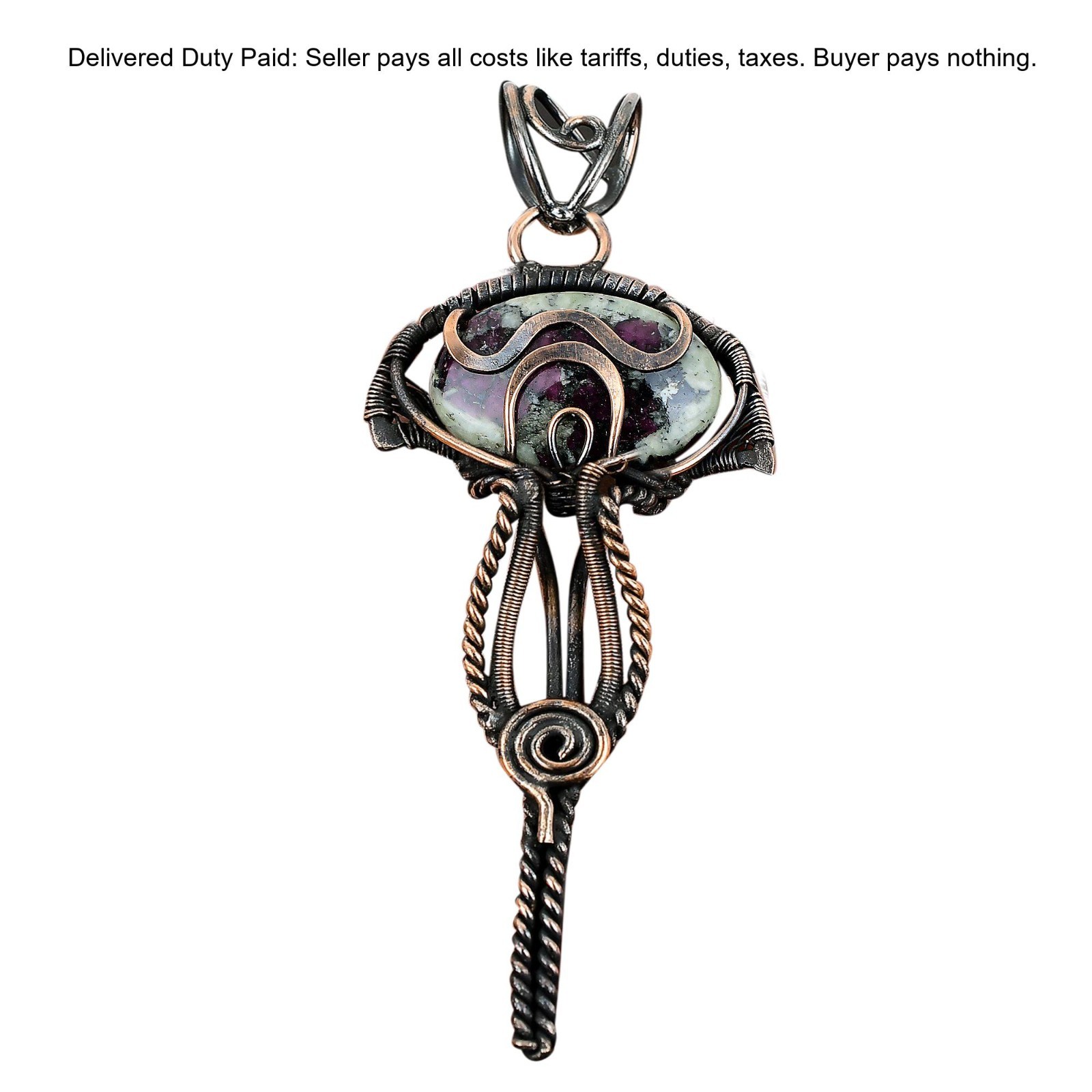Oval Natural Eudialyte Mother’s Day Birthday Wire Wrapped Pendant Jewelry Copper