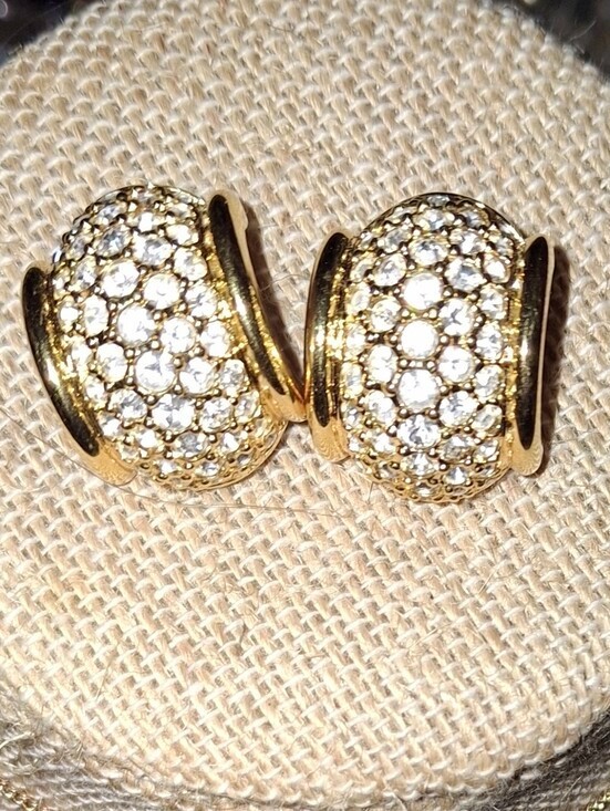 Swarovski Crystal Goldtone Pave Pierced Earrings Semi Hoop