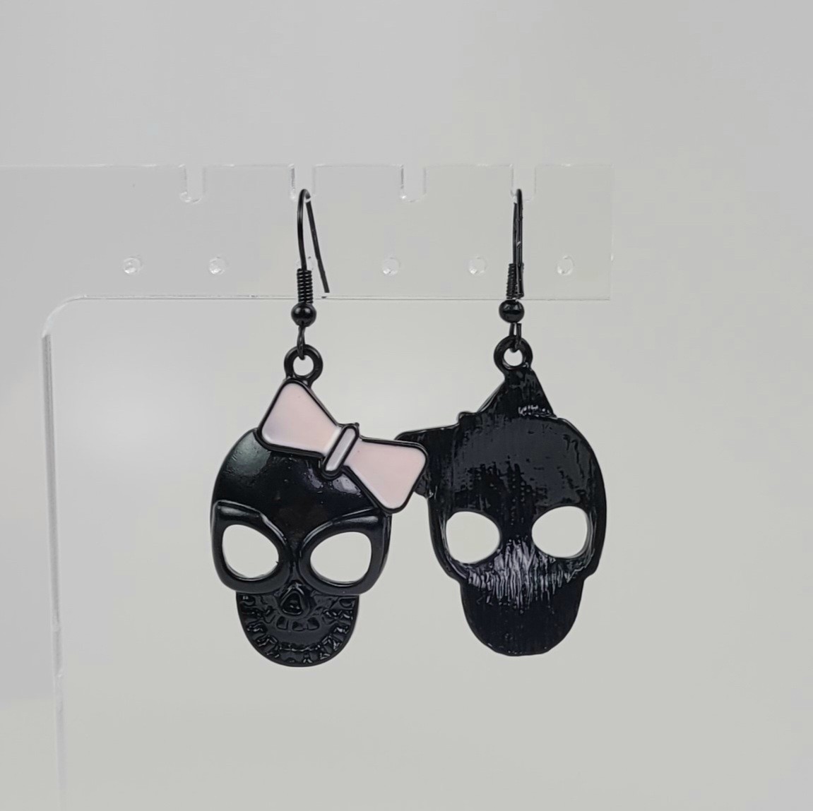 NWT Pink Bow Black Sugar Skull Earrings BLK Hardware Halloween Everyday