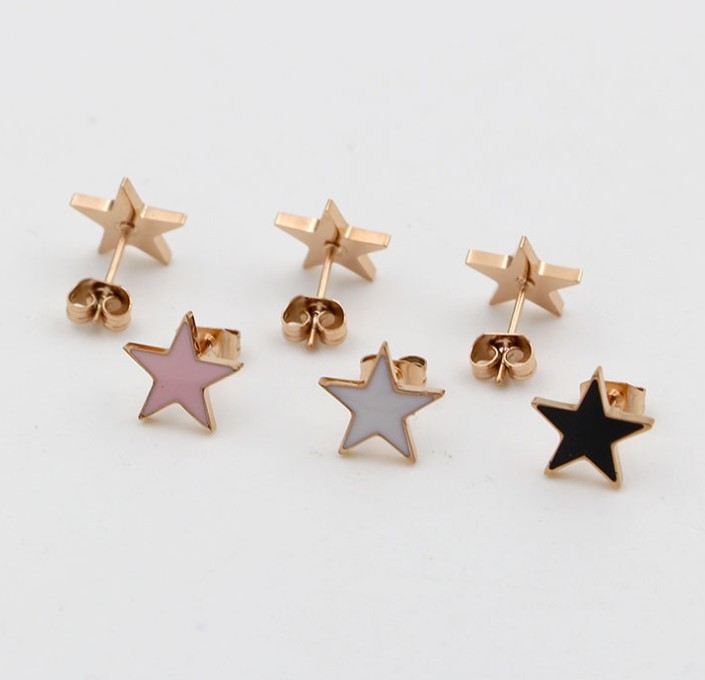 Two Tone Rose Gold Titanium Stainless Steel Hobby Star Stud Earrings Gift PE9