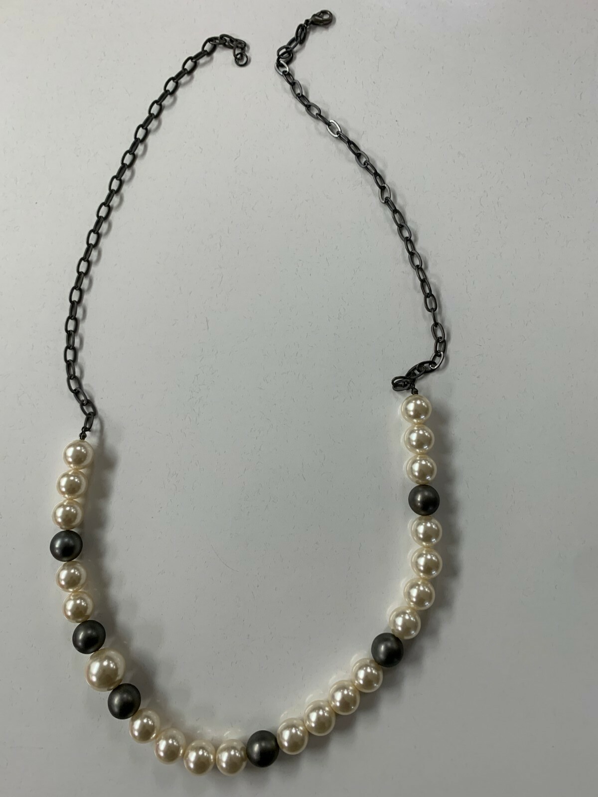 Pearl Necklace White Silver Grey Strand with Chain Formal Casual