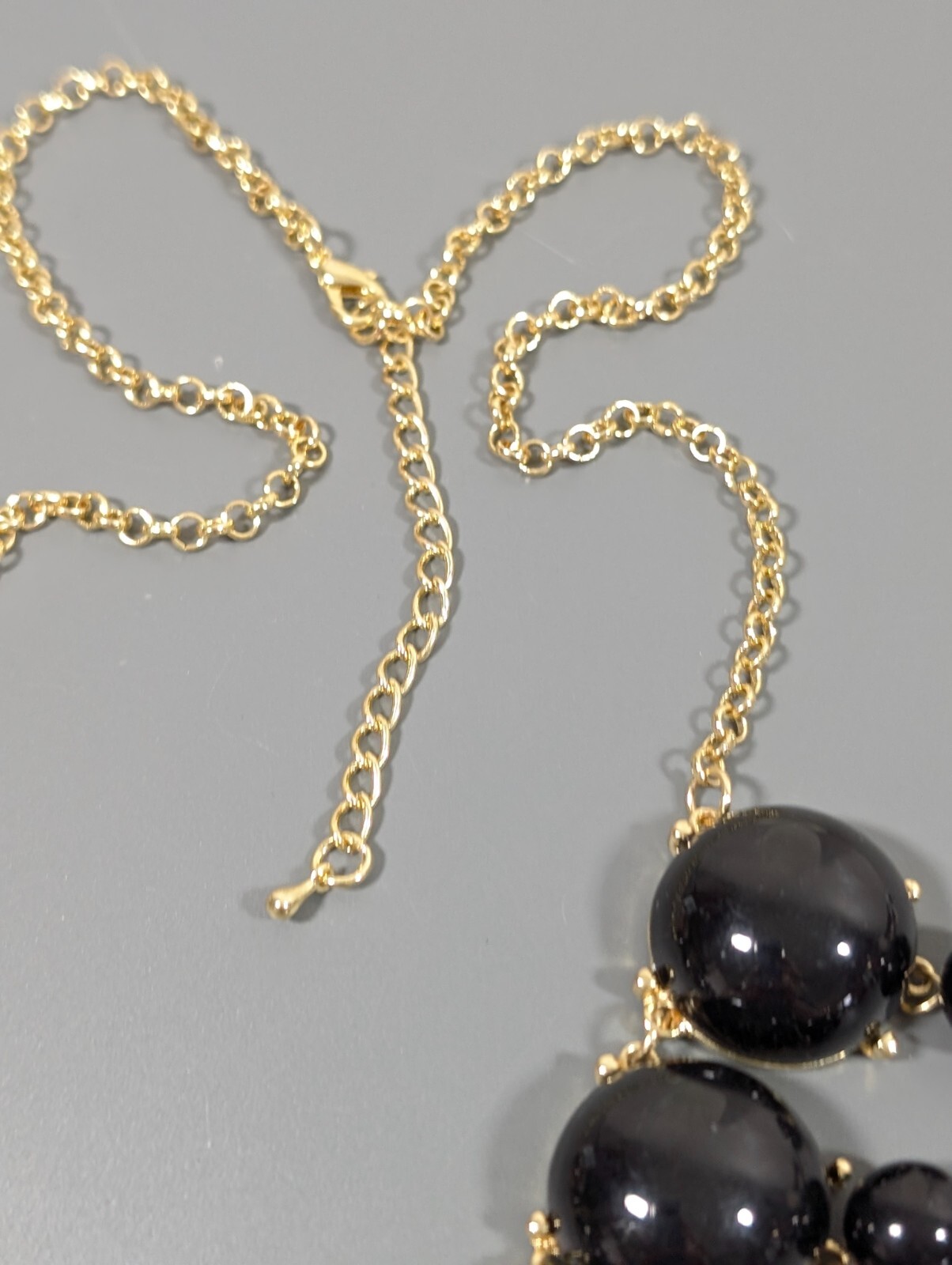 Boho Black Bubble Necklace Gold Tone Bib Charm Statement Western Bold 27 in