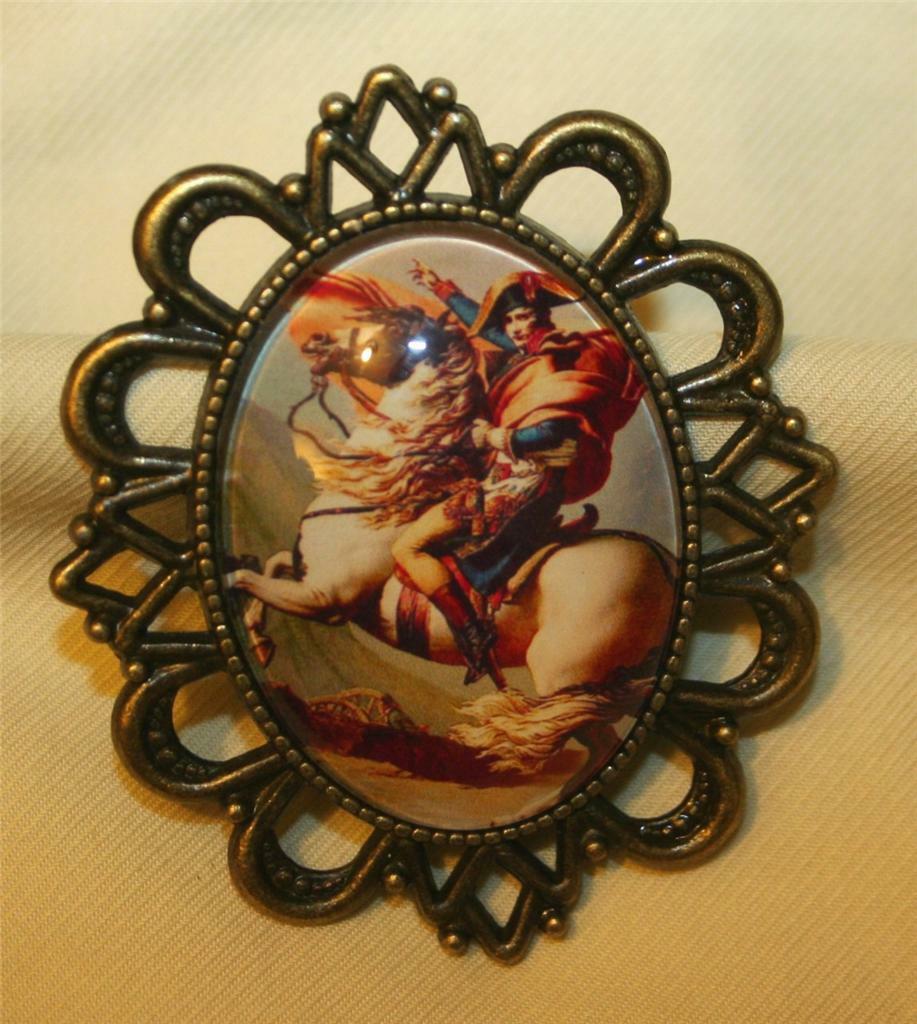 Handsome Festooned Brasstone Warrior General on Rearing Horse Cameo Brooch Pin
