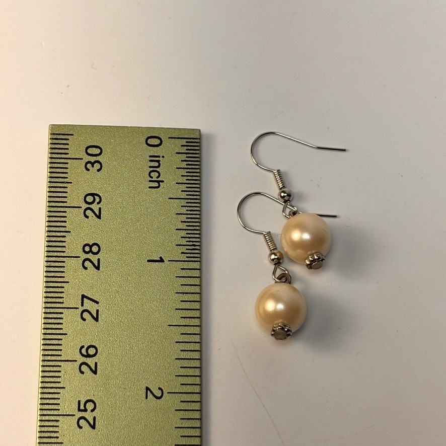 Faux Pearl Drop Earrings Cream Silver Tone Fishhook Dangle Classic Jewelry