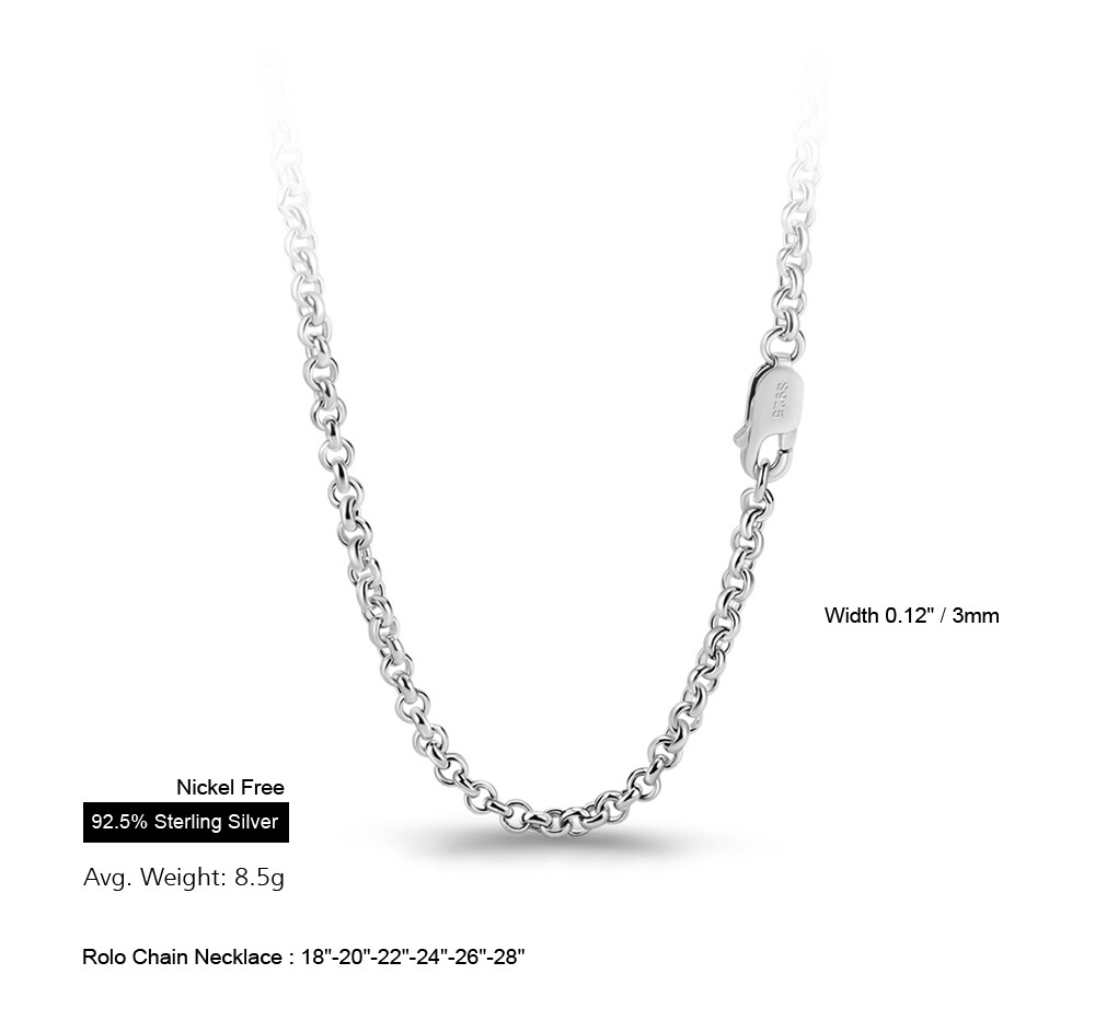925 Sterling Silver Rolo Cable Link Chain Like a Artworks Necklace for Unisex