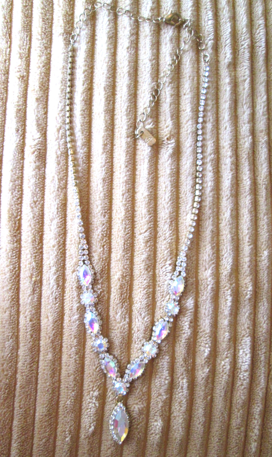 Christina Collection Crystal Drop Gold Tone Aurora Borealis 16in -20in Necklace