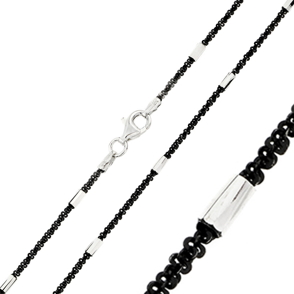Sterling Silver Black Rhodium Plated Diamond Cut 2mm Tube ROCK Chain Necklace