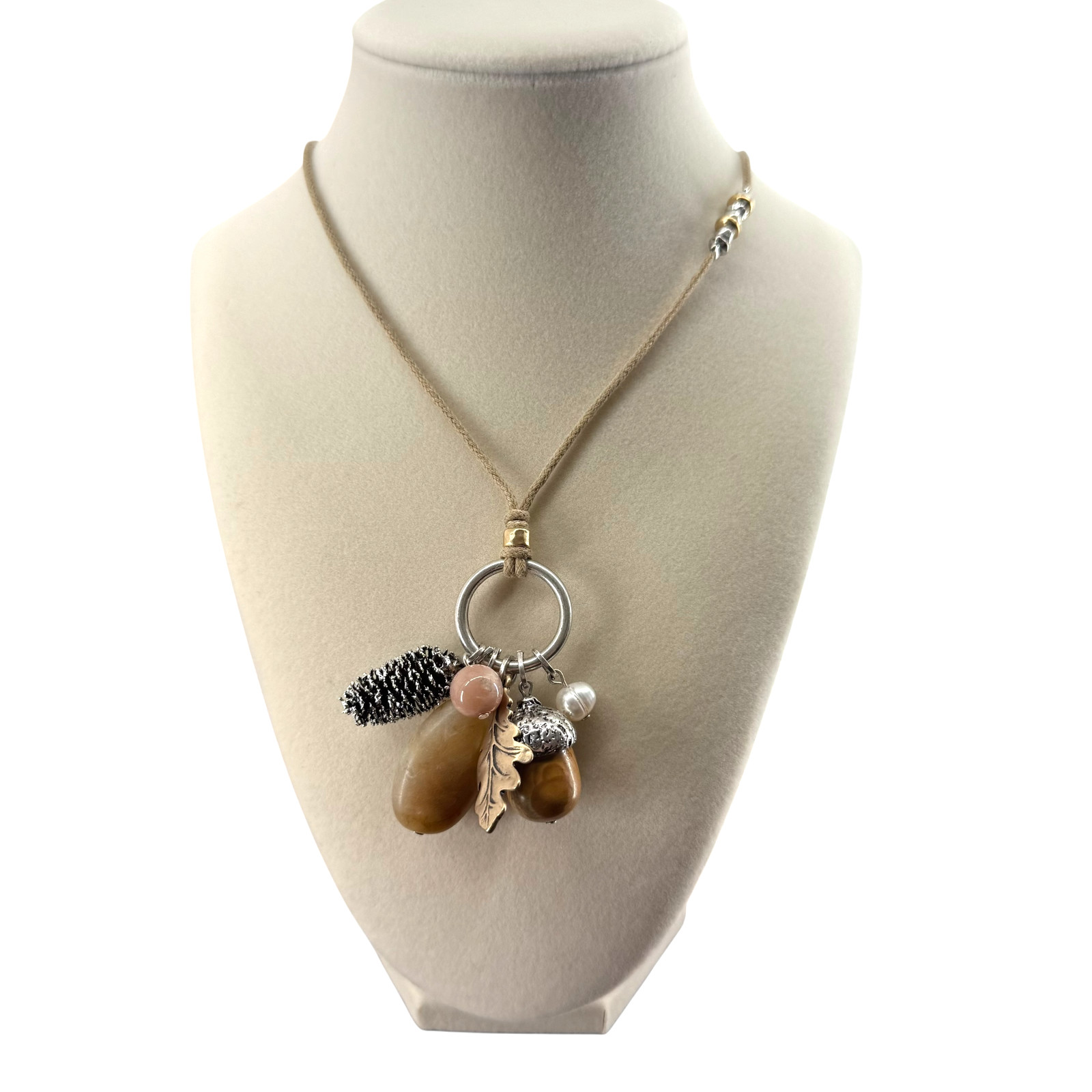 J. Jill Autumn Charm Necklace Pinecone Acorn Leaf Adjustable Fall Boho Cottage