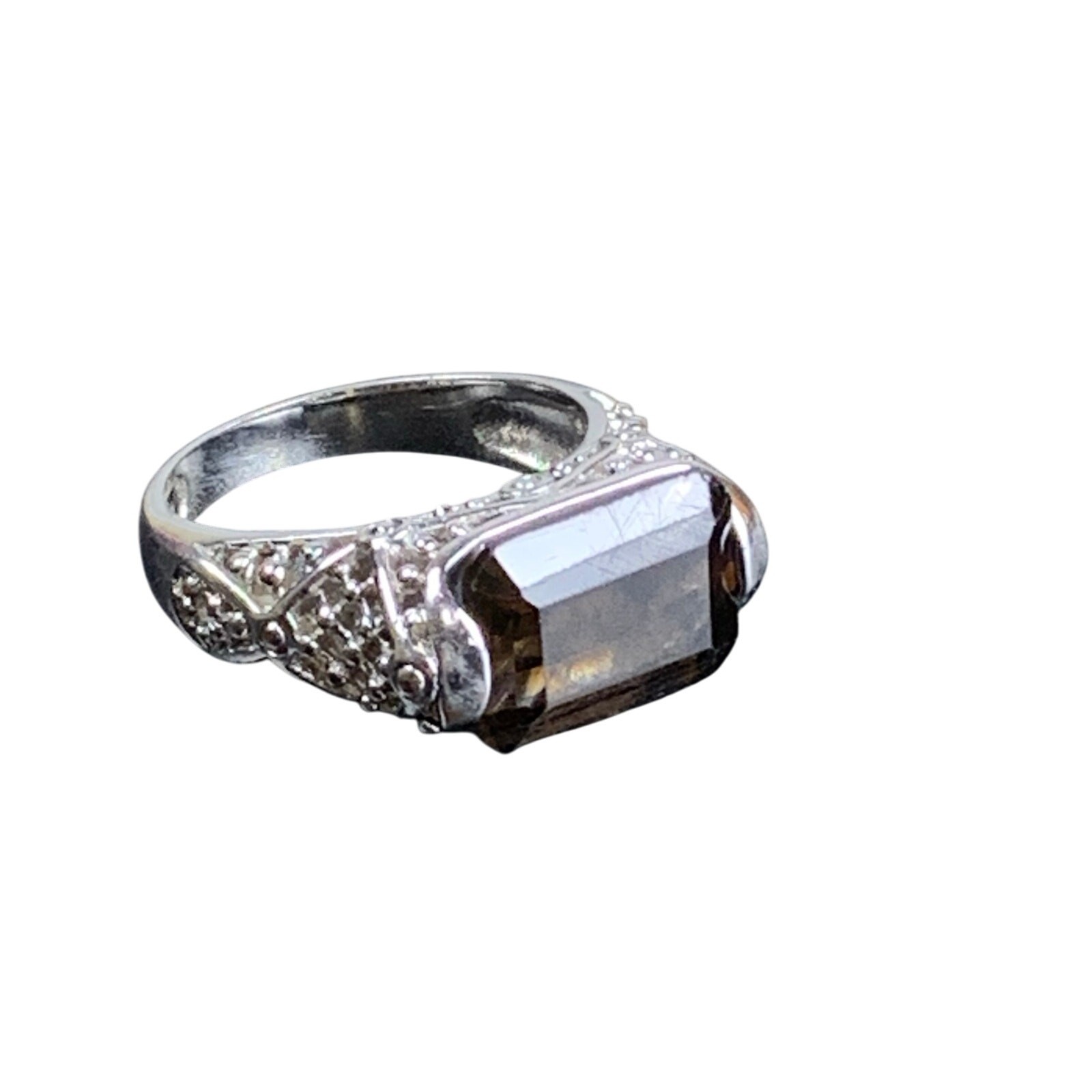 Lia Sophia Silver Filigree Smoky Faceted Cocktail Ring – Size 8 LS Mark