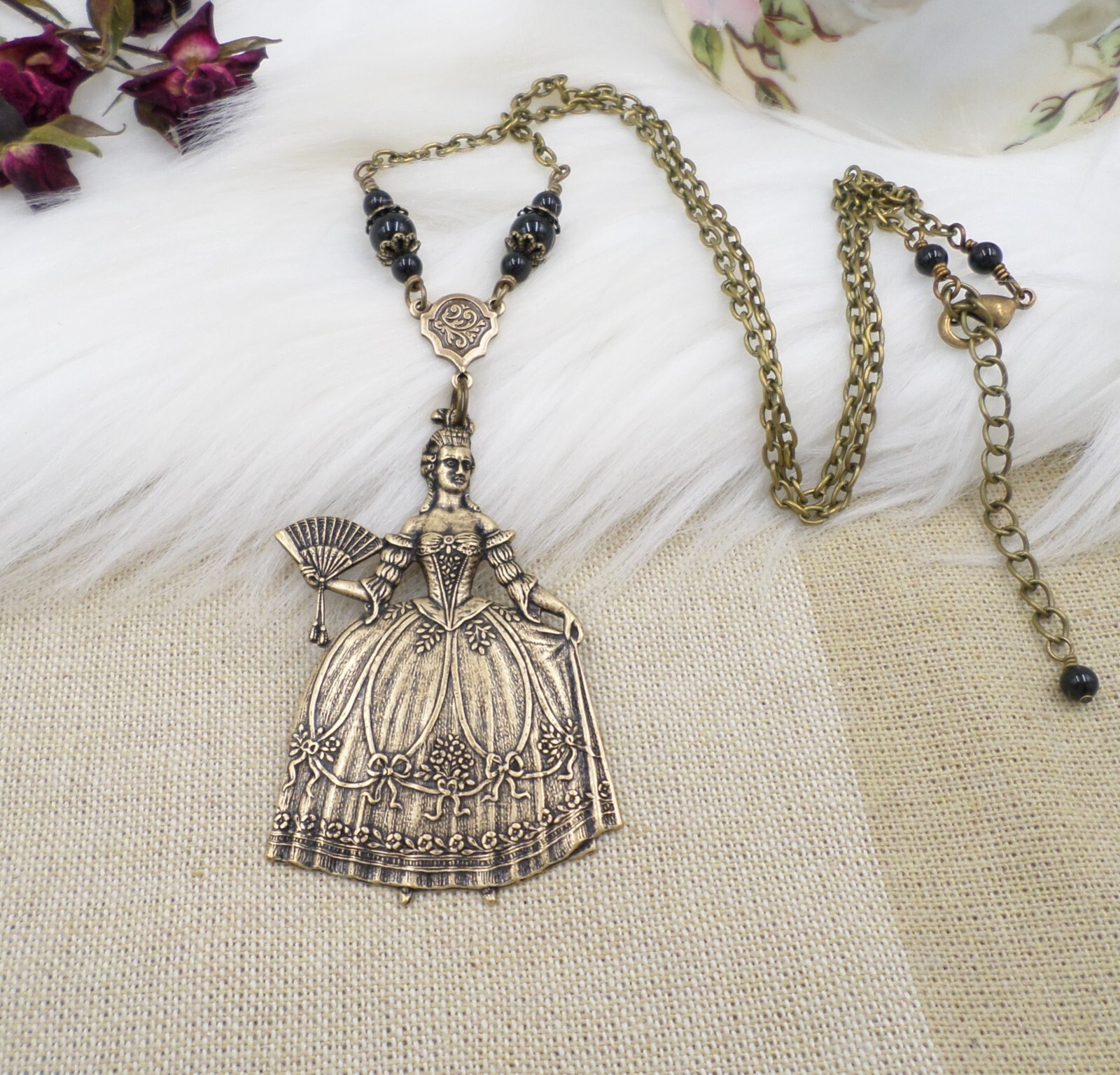 Marie Antoinette Necklace Victorian Lady Pendant Bronze Tone Gothic Jewelry